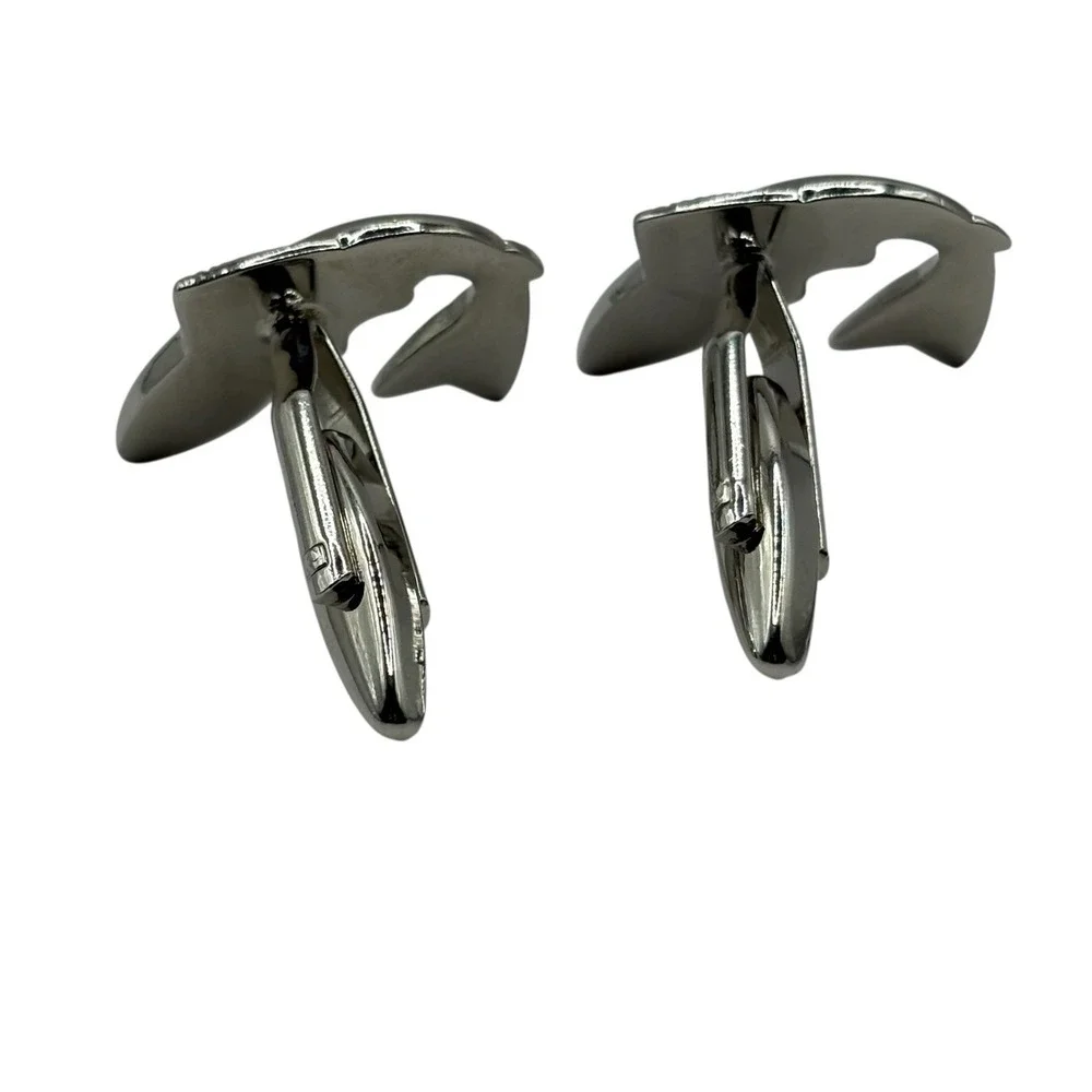 Fish Big‎ Mouth Bass Cufflinks Fishing Silver Tone Metal Shiny Modern River Lake
